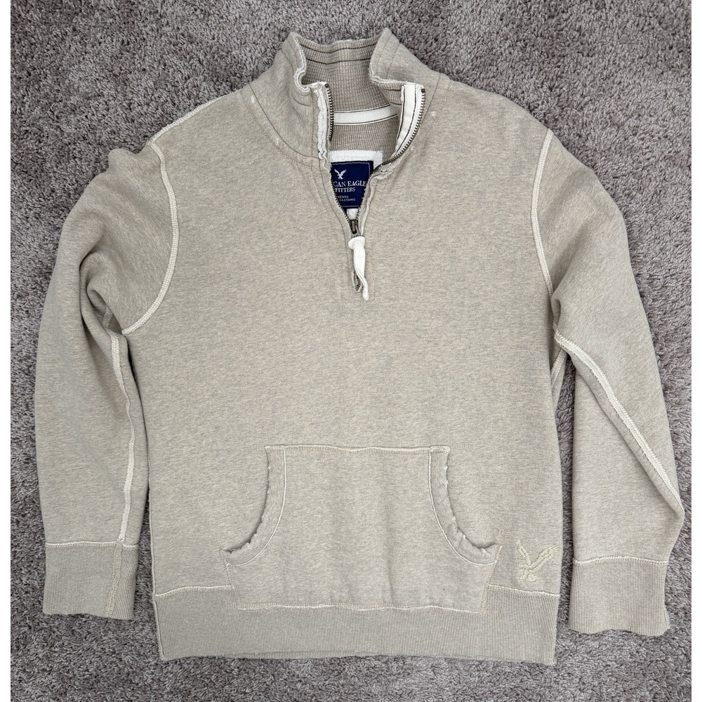 Men's American Eagle Outfitters Quarter Zip Pullover Sweatshirt Distressed LT